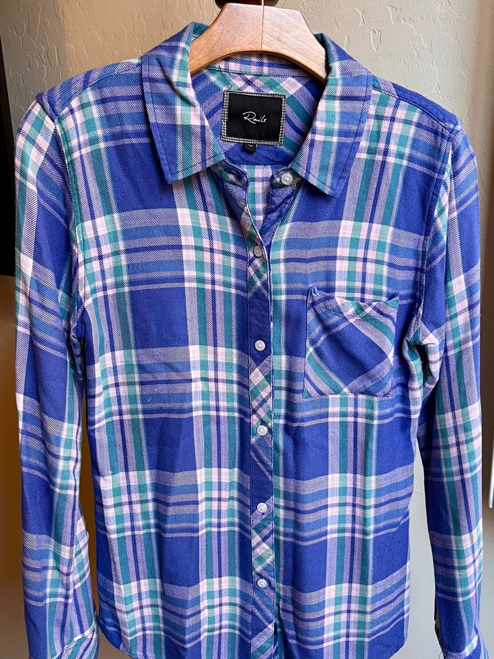 Rails Blue, Teal & White Plaid Button-Down Shirt